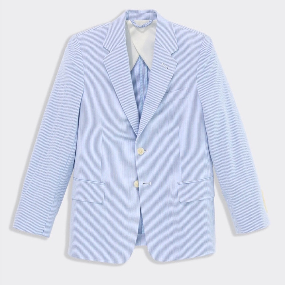 Vineyard Vines Boy’s Blue Seersucker Blazer - Classic Two-Button Jacket